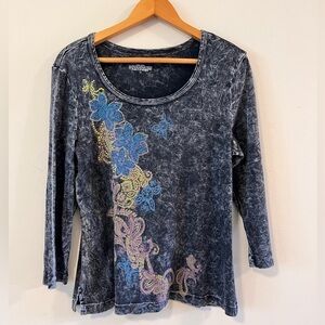 VTG WESTBOUND Sz M Y2K WESTERN GLITTER TOP long Sleeve Goth Gothic Hi-Hop street